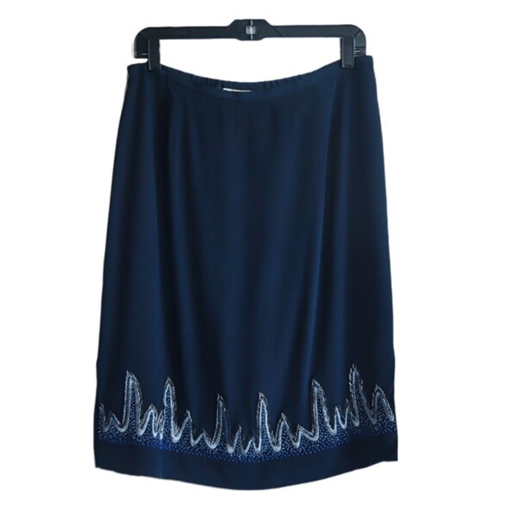 Vintage 90s DVF Silk Assets Navy Short Beaded & Embroidered Hem Skirt